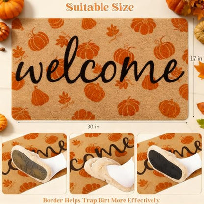 Fall Door Mat Outdoor Pumpkin Coir Welcome Doormat for Front Porch Entryway