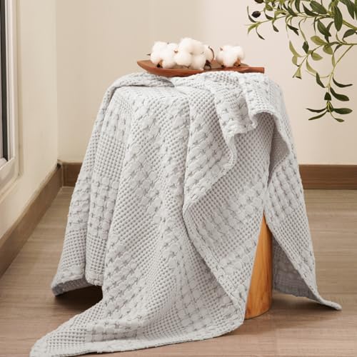 PHF Lightweight 100% Cotton Waffle Throw Blanket for Couch, Light Grey - color: 17 Light Grey, size: Throw(50"x60")