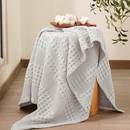 PHF Lightweight 100% Cotton Waffle Throw Blanket for Couch, Light Grey - color: 17 Light Grey, size: Throw(50"x60")