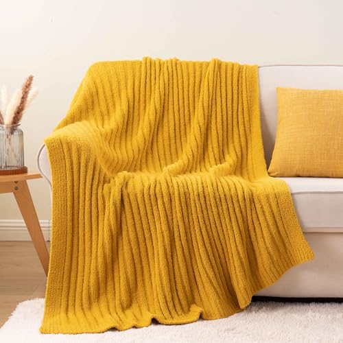 Battilo Yellow Throw Blanket for Couch, Fluffy Soft Blankets, 50"x60" - color: Yellow, size: 50"x60"