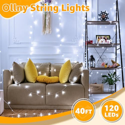 Ollny 120LED 40FT String Lights, Cool White Plug in Fairy Lights with Timer - color: Cool White, size: 120 LEDs