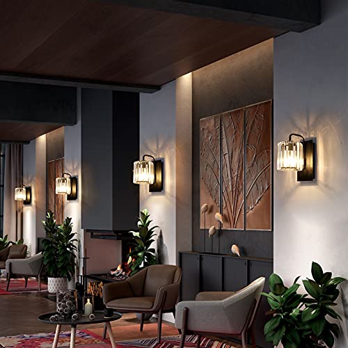 Wall Sconce,Crystal Wall Sconce,Black Wall Light Fixtures Indoor - color: Crystal Glass Sttyle