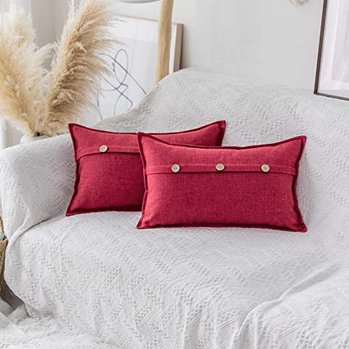Home Brilliant Lumbar Pillows 12x20 Pillow Cover Decorative Linen Pillow Covers 12x20 Three Buttons Rectangular Cushion Cover, 12 x 20 inch (30x50 cm), 2 Pack, Burgundy Red - color: Burgundy, size: 20" x 12" (Pack of 2)