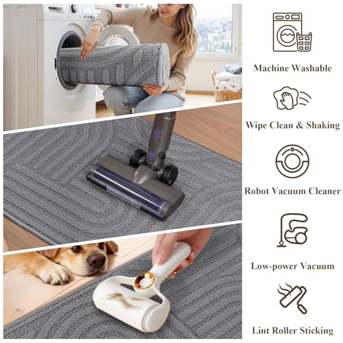 U'Artlines Kitchen Rugs and Mats Set of 3, Grey 20x32+20x48+20x59 - color: Grey