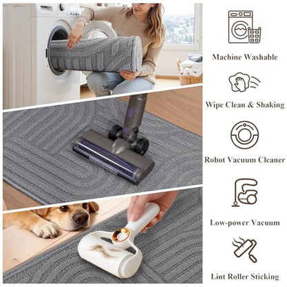 U'Artlines Kitchen Rugs and Mats Set of 3, Grey 20x32+20x48+20x59 - color: Grey