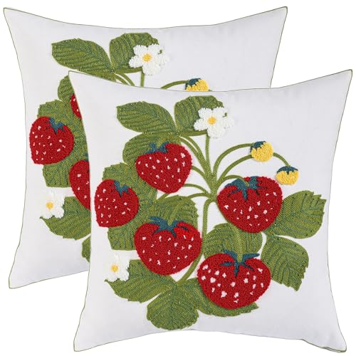 Embroidered Throw Pillow Covers 18x18 inch Pack of 2 Red Strawberry - color: Red Strawberry