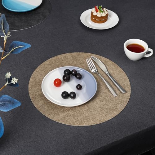 Myir JUN 14" Round Placemats Set of 4, Reversible Dual-Color Place Mats - color: Gray Beige
