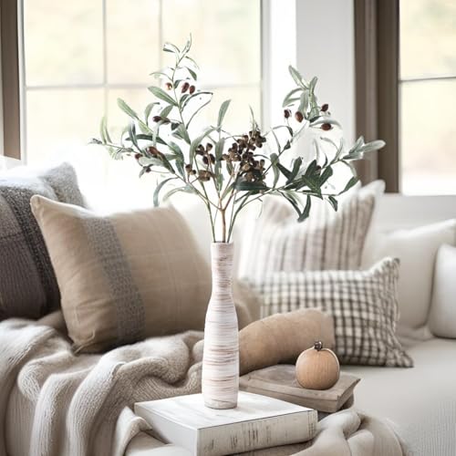 ALMA 13" Small Skinny Ceramic Vase, Thin Boho Flower Vase for Table Decor - color: Bow-white-13"