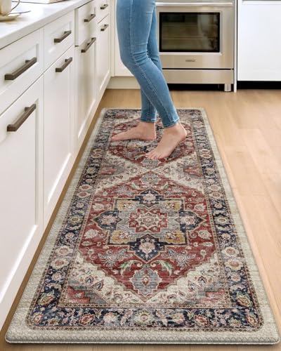 DEXI Kitchen Floor Mats Cushioned Anti Fatigue Runner Rug, 24x59 - color: Red/Beige, size: 59"L x 24"W x 0.4"Th