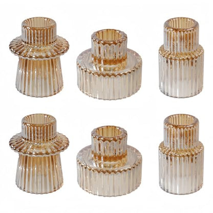 Glass Candlestick Holders, Taper Candle Holders, Set of 6, Gold - color: Gold, size: 6 PCS