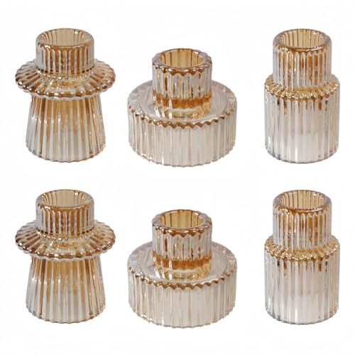 Glass Candlestick Holders, Taper Candle Holders, Set of 6, Gold - color: Gold, size: 6 PCS