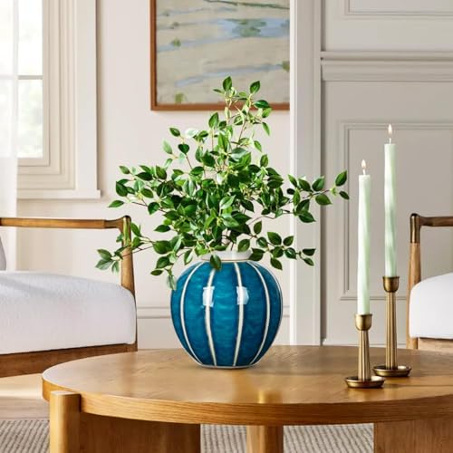 Ceramic Flower Vase, 6.3 Inch Blue and White Chinoiserie Ceramic Vases - size: 6.3 inches