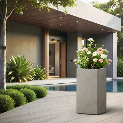 Kante Large Column Square Weathered Concrete Planter 27.6" H, Outdoor - color: Weathered Concrete, size: 27.6" H