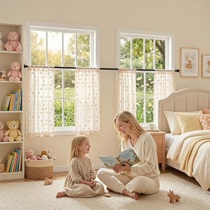 MYSKY HOME Beige Sheer Curtains 30 inch Length for Small Window,2 Panels - color: 1-wood Beige, size: 26"W x 30"L (Pack of 2)