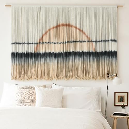 Jakalin Macrame Wall Hanging Sunset Dip Dye Boho Tapestry Handmade 57"x35" - color: Black and Brown