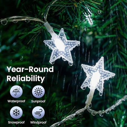 HEYFUNi White Star String Lights with Remote, 16FT USB/Battery Powered - color: White, size: 50 LED-Battery&USB