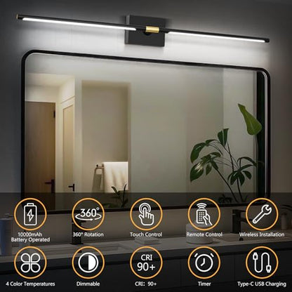 Eneru Battery Operated Wall Sconce, Rechargeable Wireless Light 1 Pack 4CCT - color: Black, size: 1 Pack