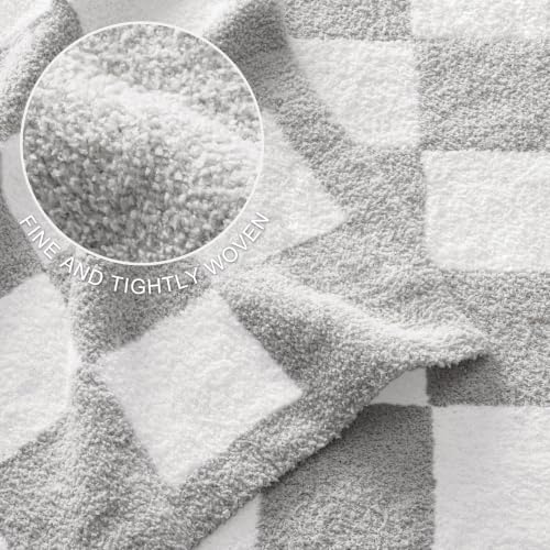 Exclusivo Mezcla Checkered Knit Throw Blanket for Couch, Light Grey - color: Light Grey, size: Throw (50"x60")