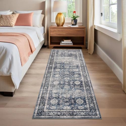 GarveeHome Washable Runner Rugs 2.5x10 for Hallway Kitchen Non-Slip Soft Ultra-Thin - color: Denim / Multi, size: 2'6" x 10' (Rectangular)