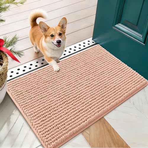 OLANLY Dog Door Mat for Muddy Paws 24x16, Extra Absorbent Chenille Mud Mat - color: Peach, size: 24" X 16"