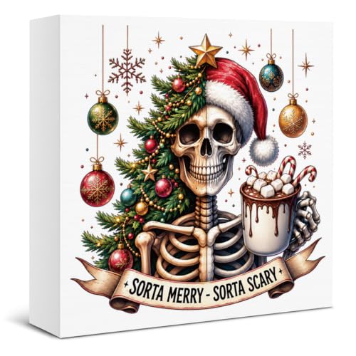 Christmas Decorations, Skeleton Santa Xmas Wooden Sign Decor 5x5 Inch - color: Tub-4