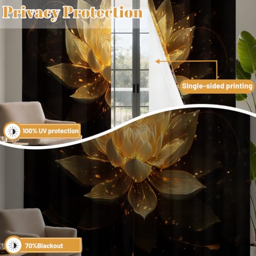 Black and Gold Blackout Curtains, Lotus Drapes 96 inches length, 2 Panels - color: Black and Gold, size: 52"W x 96"L (Pack of 2)