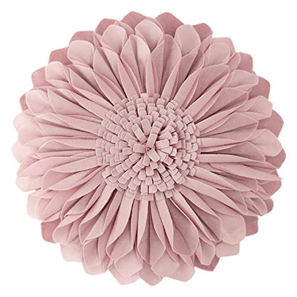 JWH Handmade 3D Sunflower Throw Pillow Cover Decorative Accent Pillow Case Round Floral Cushion Velvet Pillowcase with PP Cotton Insert for Home Bed Couch Bedroom Chair 12 Inch Dusty Pink