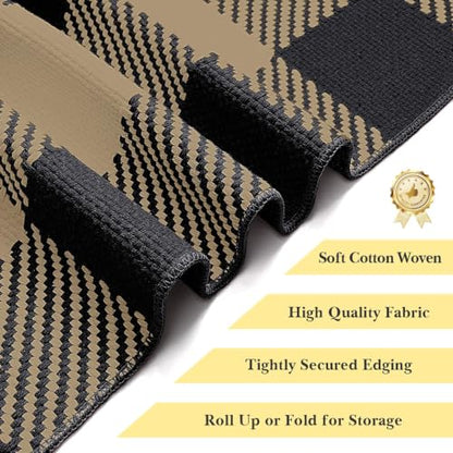 Outdoor Rugs, Brown and Black Area Rug Checkered 3’x 5’ - color: Brown & Black, size: 3' x 5' (Rectangular)
