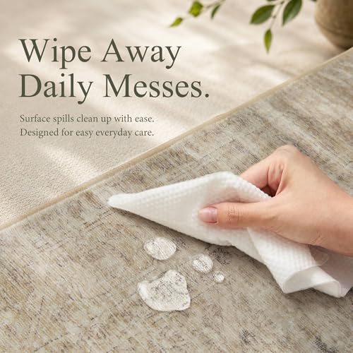 5x7 Washable Boho Area Rug, Non-Slip Dark Beige Bedroom Soft Carpet - color: Dark Beige, size: 5' x 7' (Rectangular)