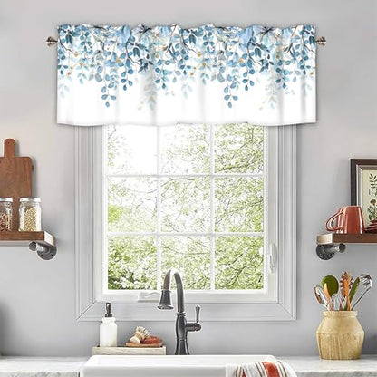 Eucalyptus Leaves Valances for Windows 2 Panels, 42x12 in - color: Eucalyptus Leaves-blue, size: 42"W x 12"L (Pack of 2)