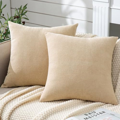 GAWAMAY Beige Chenille Throw Pillow Covers 20x20 Set of 2 for Couch - color: Beige, size: 20" x 20" (Pack of 2)