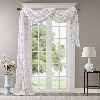 Madison Park Sheer Curtain Scarf for Kitchen, 1 Panels 50x216 White/Grey - color: White/Grey, size: 50"W x 216"L (Pack of 1)