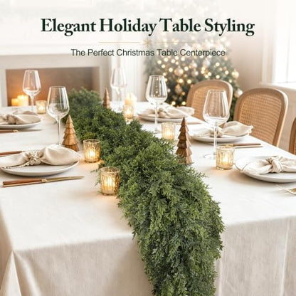 9 Ft Christmas Cedar Garland, Real Touch Thick Cedar Garland for Mantel - size: 9 Ft Cedar Garland