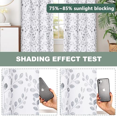MYSKY HOME Grey Printed Curtains 84 Inch Length 2 Panels for Living Room - color: Leaf-grey, size: 52"W x 84"L (Pack of 2)