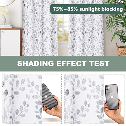 MYSKY HOME Grey Printed Curtains 84 Inch Length 2 Panels for Living Room - color: Leaf-grey, size: 52"W x 84"L (Pack of 2)