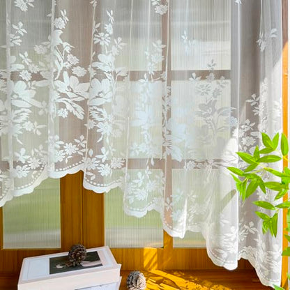2pcs White Lace Arched Sheer Curtain for Doorway Kitchen Window - size: 86"W x 35"L (Pack of 2)