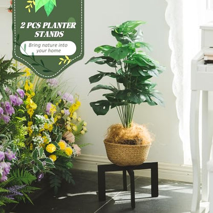HPC DECOR 2 Pack Wood Plant Stand-Mid Century Modern Planter Stands-Wooden Flower Pot Stands Riser,Low Short Plant Stands Indoor-Modern Minimalist Wooden Stool for Plant Pot Holder, Fit 5-15 Inch Pot.
