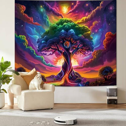 Apdidl Blacklight Tree of Life Tapestry Bedroom, Black Light Space Posters - color: I - Blacklight Tree Tapestry, size: 79"L x 60"W