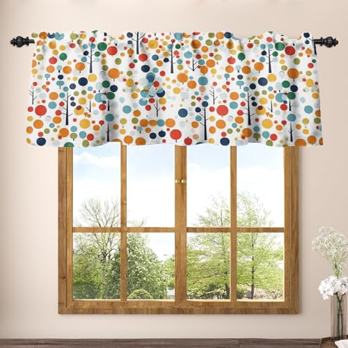 Colorful Dots Valances Curtains Farmhouse Abstract Tree Valance for Windows - color: Red Blue, size: 42"W x 12"L (Pack of 1)