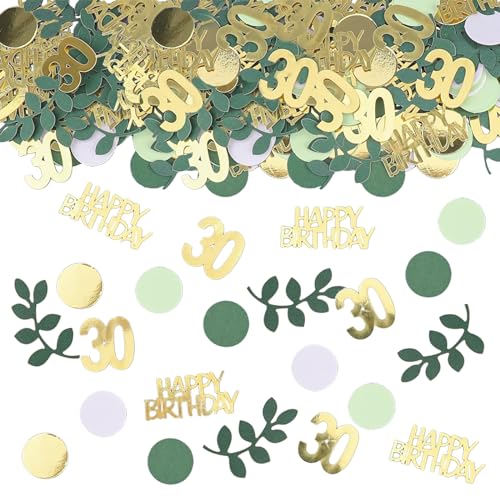 Sage Green 30th Happy Birthday Confetti, Table Decorations Green Gold Foil Scatter Cake Confetti for 30th Birthday Her Him Party Decor 230 Pcs - style: 30