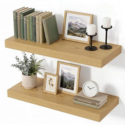 Vivelove Oak Floating Shelves 8 Inch Deep, 16 x 8, Set of 2 - color: Oak, size: 16"Wx8"Dx1.4"H