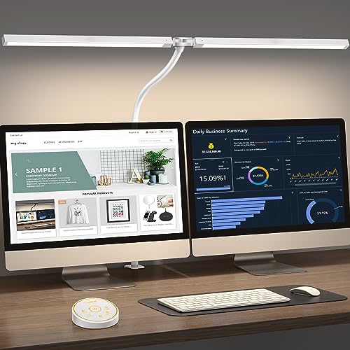 Pzloz Led Desk Lamp for Office Home - Eye Caring Architect lamp with Clamp,Dual Screen Computer Monitor Work Smart Light: 24W 5 Color Flexible Adjustable Lighting Table Lamp for Study White - color: White