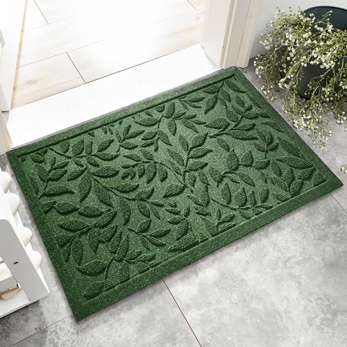 Green Leaves Outdoor Indoor Entrance Door mat, Absorbent Durable Heavy Duty Welcome Front Door Mat,Thick Natural Rubber Back,Easy Clean Entryway Mat 17x30 Inch, Low Profile - color: Leaves-green, size: 1'5" x 2'6" (Rectangular)