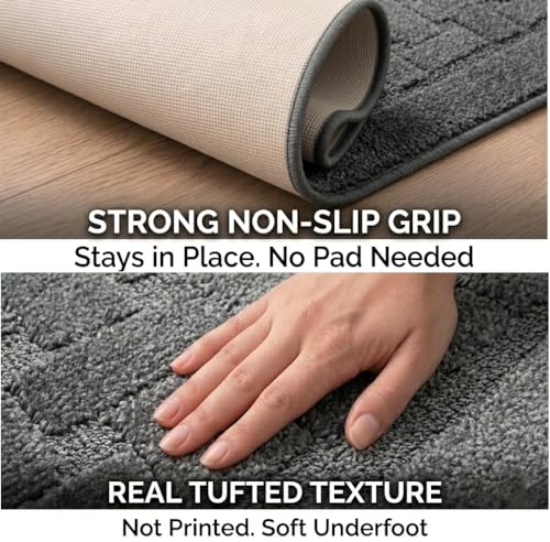 10 FT Long Non Slip Washable Runner Rug – 2'2" x 10' Custom Size Carpet Runner with Rubber Backing, Hallway Kitchen Bedroom Bathroom Floor Mat, Anthracite Dark Grey - color: Anthracite Labyrinth, size: 2'2" x 10' (Rectangular)