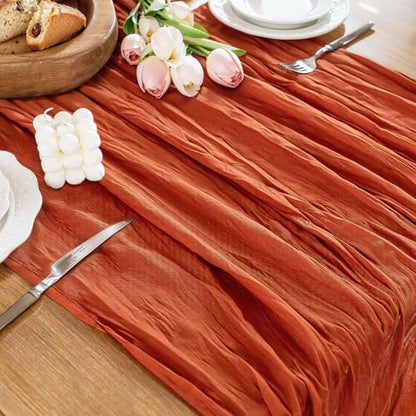 Cheesecloth Table Runner, 10 Ft, Boho Rustic, Terracotta, 1 Pcs - color: Terracotta