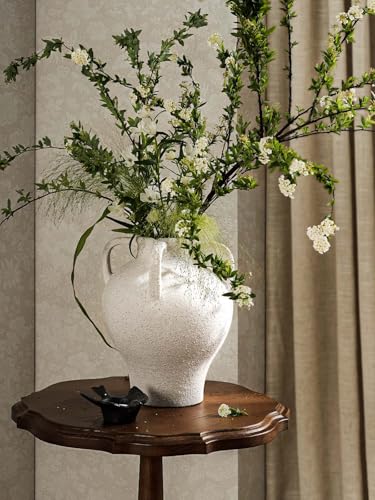 Large White Ceramic Vase with 4 Handles, 10.8 Inch, Rustic Farmhouse - color: Yeda - Rock Sand White, size: L(10.8"-11.8")