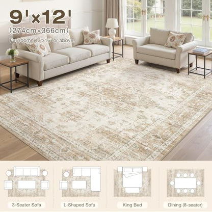 9x12 Area Rugs for Living Room: Washable Neutral Soft Beige Rug - color: Beige, size: 9' x 12' (Rectangular)