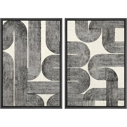 SIGNWIN Framed Canvas Print Wall Art Set Black Line Curved Geometry Abstract Illustrations Graffiti & Street Art Modern Art for Living Room, Bedroom, Office - 16"x24"x2 Black - color: A16-2604-m11, size: 16"x24"x2 Panels Black