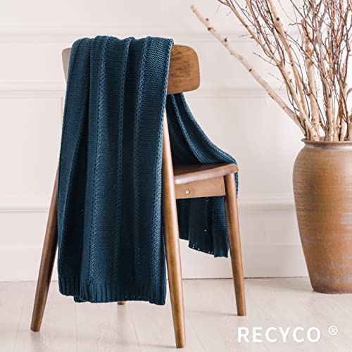 RECYCO Cable Knit Throw Blanket, Navy Blue, 60"x80" - color: Navy Blue, size: 60"x80"