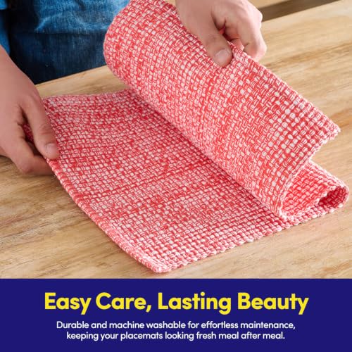 Sweet Home Collection 100% Cotton Placemats for Dining Room Rectangle Two Tone Woven Fabric 13" x 19" Soft Durable Table Mat Set, Set of 4, Pink - color: Pink, size: Rectangle 13" x 19"